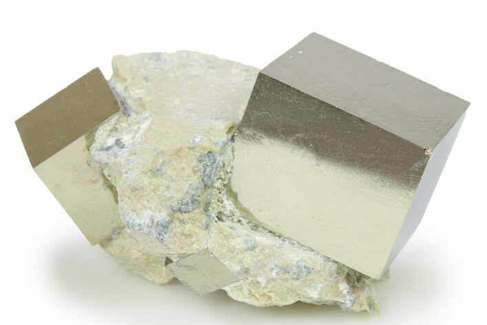 Three Natural Pyrite Cubes In Rock - Navajun, Spain #265331